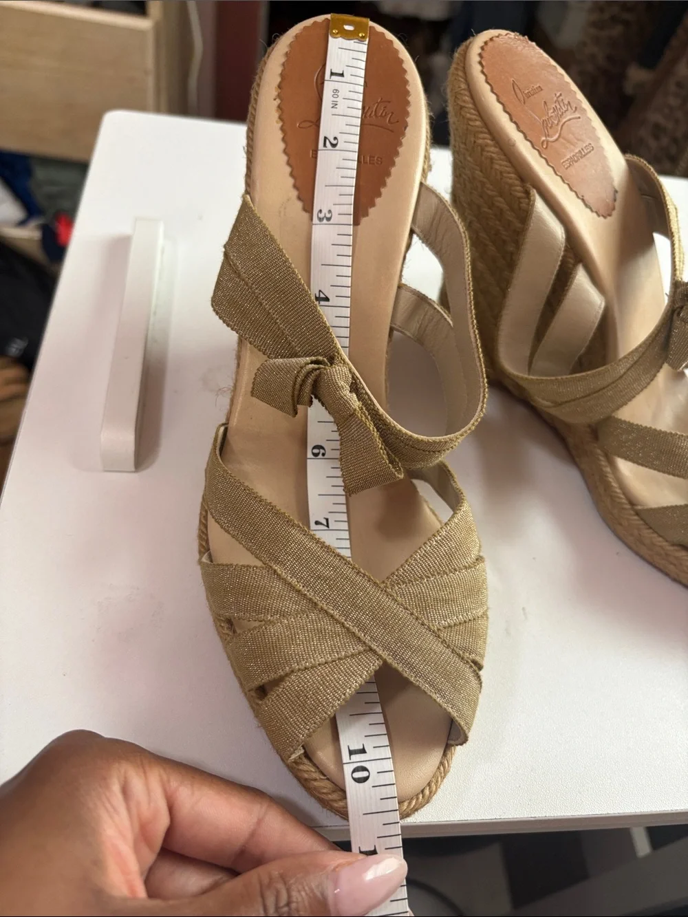 Christian Louboutin Metallic Gold Espadrille Wedge Sandals